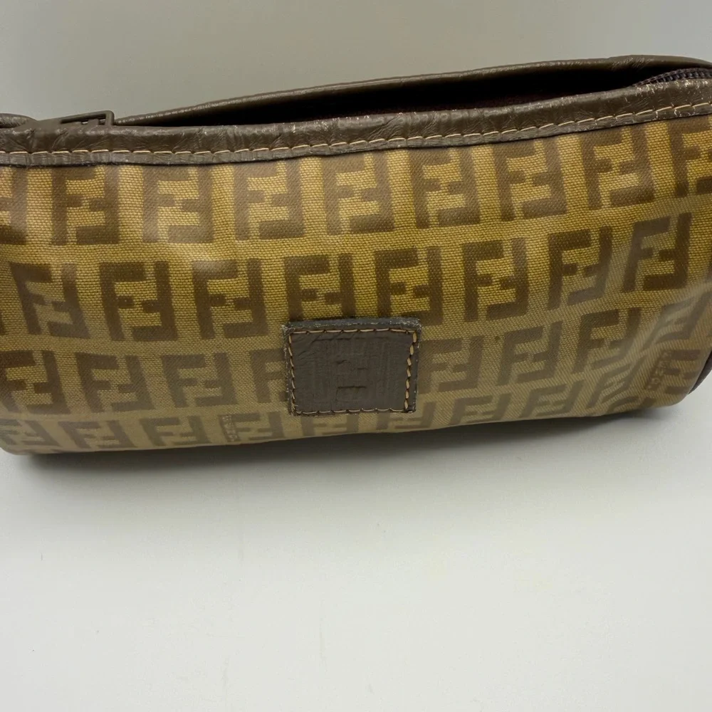 Fendi FF Logo Cosmetic Pouch in Brown and Tan - Picture 2 of 11